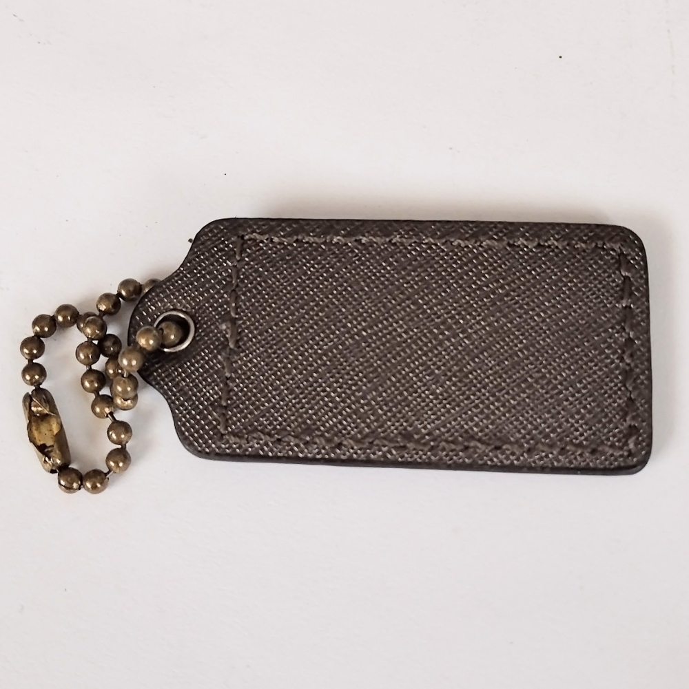 ☕ 2.5" Coach Espresso Cross Grain Leather Hangtag Bag Purse Charm Keychain Fob - Picture 4 of 5